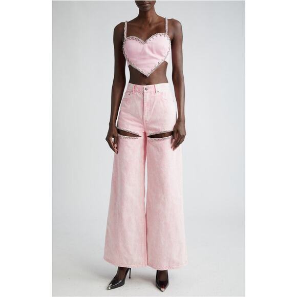 Area Crystal Slip Wide Leg Jeans Powder Pink Sz 27 - Picture 2 of 8